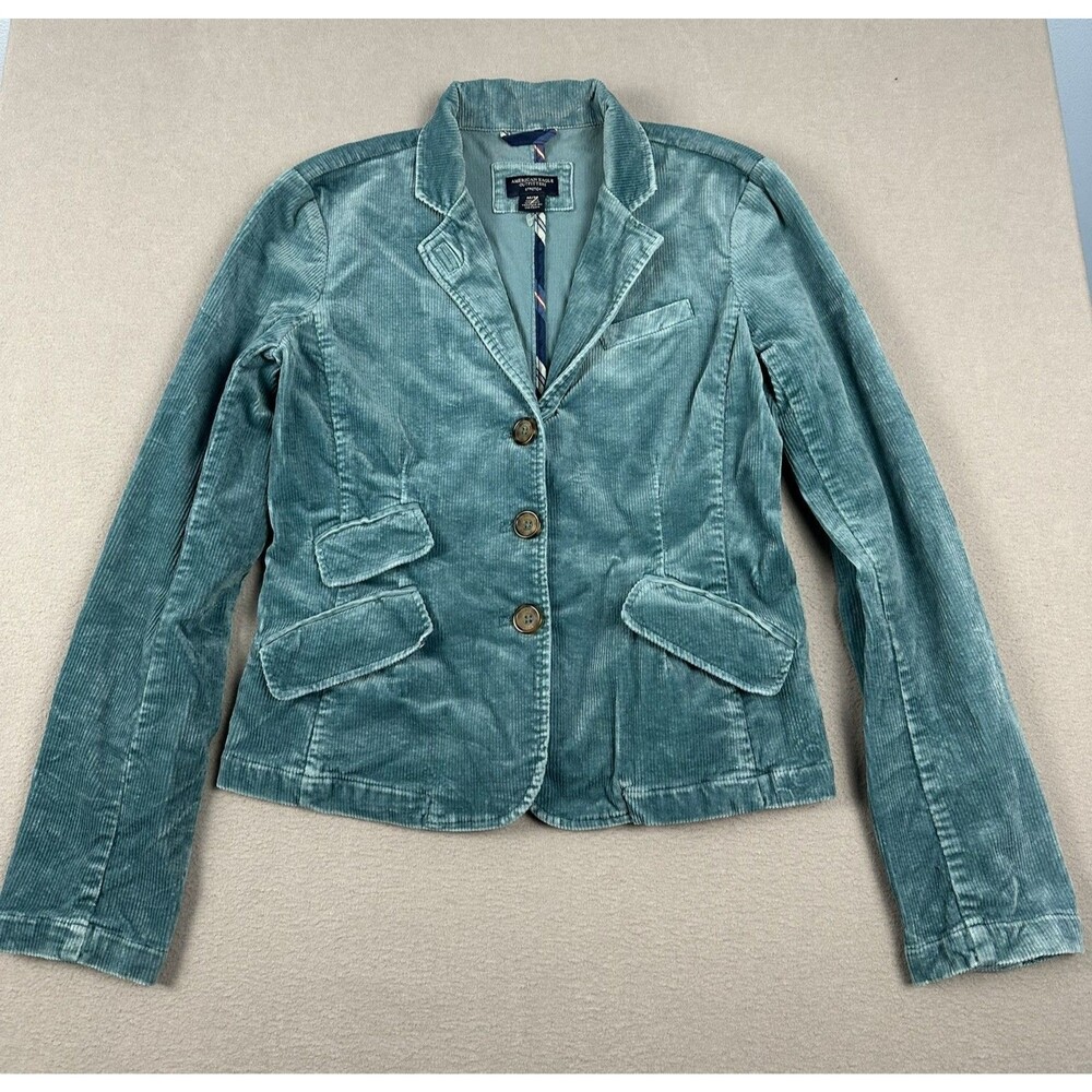 Vtg American Eagle Teal Corduroy Blazer Jacket M Y2k Preppy Academia Shrunken